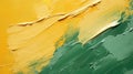 Abstract Yellow and Dark Green Art: Closeup Canvas Texture with Acrylic Brushstroke Effects