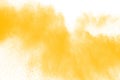 abstract yellow powder splattered on white background. Powder explosion. Royalty Free Stock Photo