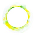 Abstract yellow and green circle watercolor background. Hand drawn watercolour illustration. Vivid art background.
