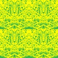 Abstract yellow lace, green moire vector pattern. Abstract tangled curves.