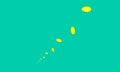 Abstract yellow lemons scattering in line on green-blue-turquoise background.