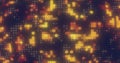 Abstract yellow orange energy squares glowing digital particles futuristic