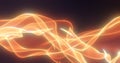 Abstract yellow orange glowing with bright fire energy magic waves from lines on a dark background. Abstract background Royalty Free Stock Photo