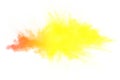 Abstract yellow orange powder explosion on white background. Royalty Free Stock Photo