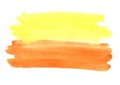 Abstract yellow and orange watercolor painting brush stroke background.