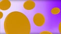 Abstract yellow oval shapes flowing slowly on light purple gradient background. Motion. 3D bright figures flying on