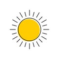 Abstract yellow sun thin line icon with rays isolated on white background. Royalty Free Stock Photo
