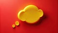 Abstract yellow thought bubble on red background a simple minimalist design featuring a 3d cloud shape and small circles, ideal Royalty Free Stock Photo