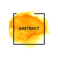 Abstract yellow watercolor splash with square frame