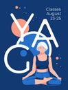 Abstract yoga asanas poster with elderly woman with gray hair.