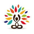 Yoga lotus pose tree concept with color leaves