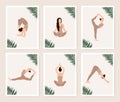 Abstract yoga exercise card set in minimalistic style