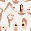 Abstract yoga exercise seamless pattern in minimalistic style