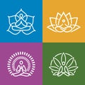 Abstract yoga logos set. Meditation practice and yoga line icons set. Royalty Free Stock Photo