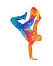 Abstract young man break dancing from splash of watercolors Royalty Free Stock Photo