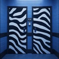 Abstract Zebra Pattern Doors in a Blue Hallway Royalty Free Stock Photo