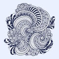 Abstract Zen tangle Zen doodle marine composition black on white