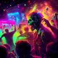 Abstract zombie concert in night club. Generative AI