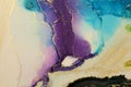 Abstractblue, violet and gold glitter color background. Marble texture. Alcohol ink colors