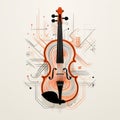 Abstracted Violin With Circuit Wiring: Detailed Art Deco Illustration