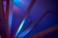 Abstraction.Beams under Polycom with coloured lights. Beautiful rich colors