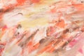 Abstraction on canvas with acrylics. Large strokes of orange and white paint. Palette knife work, stains and splashes. Blogger Royalty Free Stock Photo