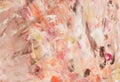 Abstraction on canvas with acrylics. Large strokes of orange and white paint. Palette knife work, stains and splashes Royalty Free Stock Photo