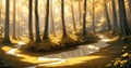 abstraction of a fantastic forest in the rays of the sun, AI generation