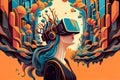 abstraction girl in the virtual world in VR glasses. Generative AI, Generative, AI