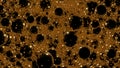 Abstraction with golden shiny bubbles. Dark background of golden bubbles with highlights. Lots of golden balls. 3D