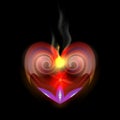 Abstraction heart for dark backgrounds smoldering night fire with red coals. Design elements for Valentines Day. Vector graphic