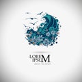 ocean natural logo. Abstraction logo sea and flowers. Vector illustration