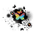 Abstraction multicolored butterflies. Paint spots. T-shirt print. Vector illustration