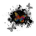 Abstraction multicolored butterflies. Paint spots. T-shirt print. Vector illustration