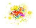 Abstraction multicolored butterflies. Paint spots. T-shirt print. Vector illustration