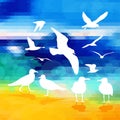 Abstraction of seagulls and sea. hand drawing. Not AI, Illustrat3. Vector illustration Royalty Free Stock Photo