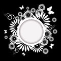 Abstraction summer. Flowers with butterflies. Monochrome round frame. Hello summer. Vector illustration Royalty Free Stock Photo