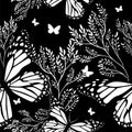 Abstraction summer. Flowers with butterflies. Seamless background. Vector illustration Royalty Free Stock Photo