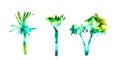 Abstraction of watercolor palms set. mixed media. Vector illustration
