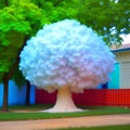 Abstraction, white fluffy tree in the yard.