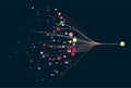 Abstractly arranged colored dots are connected by lines with sorted dots. Data concept.