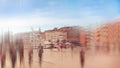 Abstrakt background. Marseilles, Old port (Vieux-Port) with people walking along the promenade. Radial zoom blur effect