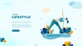 Yoga Lifestyle page concept. Girl doing yoga. Activity. Fitness. Template for your design works. Vector graphics. Royalty Free Stock Photo