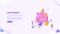 Banking service page concept. Deposit. Piggy bank. Bank team. Bank operations. Money saving. Coins.