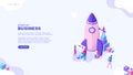 Startup business page concept. ÃÂ¡ooperation of people who implement the joint idea. Rocket launch preparation.