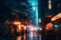 abtract colorful futuristic night city background. Neural network AI generated