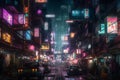 abtract colorful futuristic night city background. Neural network AI generated