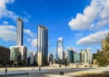 Abu Dhabi city architecture, Skyline and famous skyscrapers against the blue sky and beautiful clouds - World Trade Center