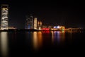 Abu Dhabi city famous towers and skyscrapers at night - Landmarks and tourist attractions Royalty Free Stock Photo