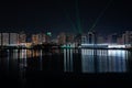 Abu Dhabi city famous towers and skyscrapers at night - Landmarks and tourist attractions Royalty Free Stock Photo